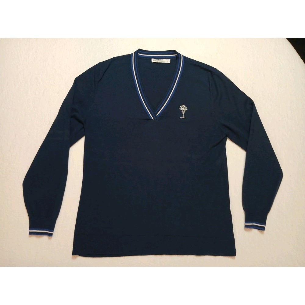 Peter Millar Sweater Womens L Blue V Neck Knit Golf Bandon Dunes Ghost Tree